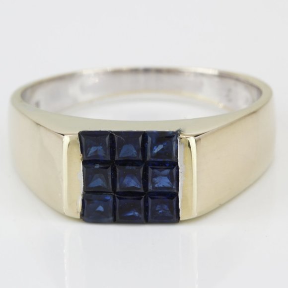 Vintage 18k Yellow Gold Princess Sapphire Anniversary / Cocktail Ring by LeVian